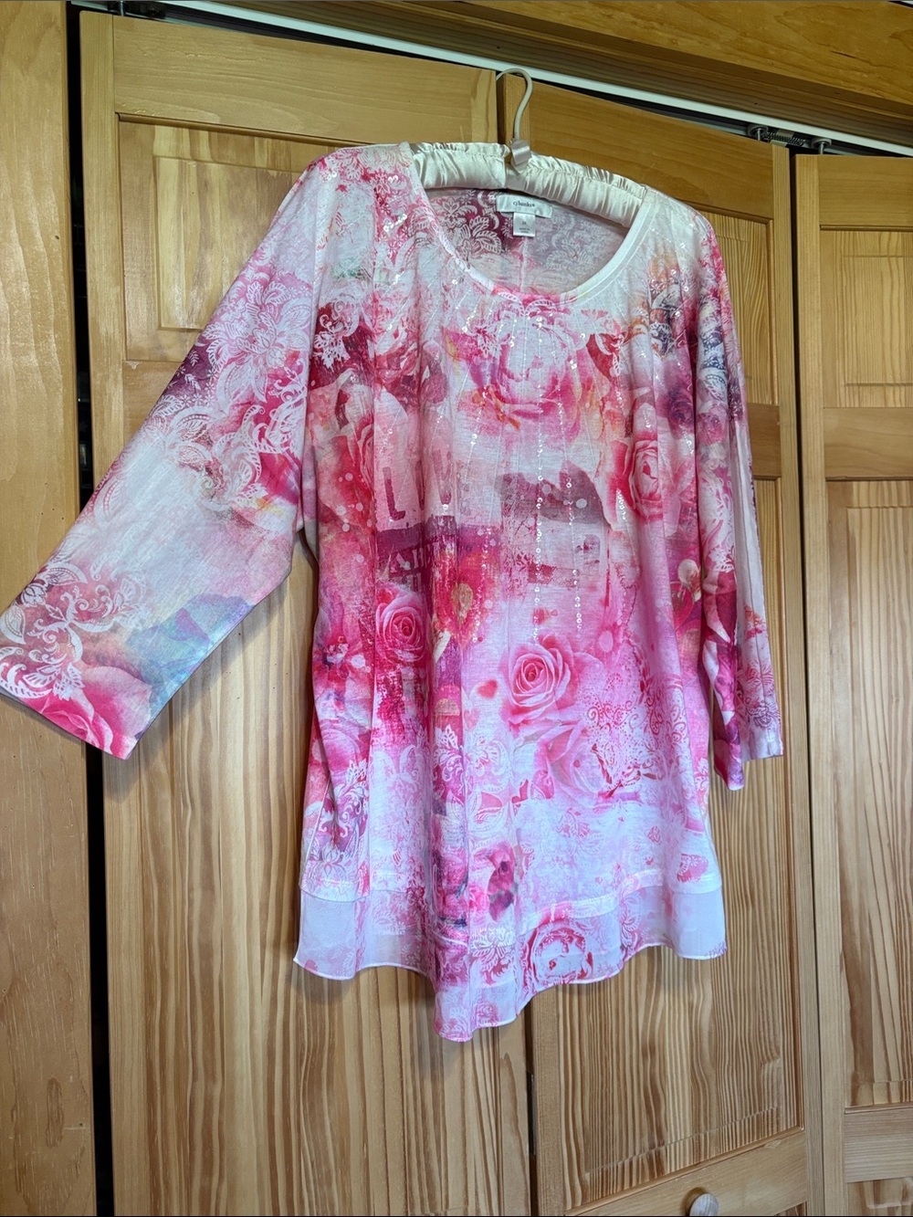 CJ Banks Pink Floral Scoop Neck Tunic